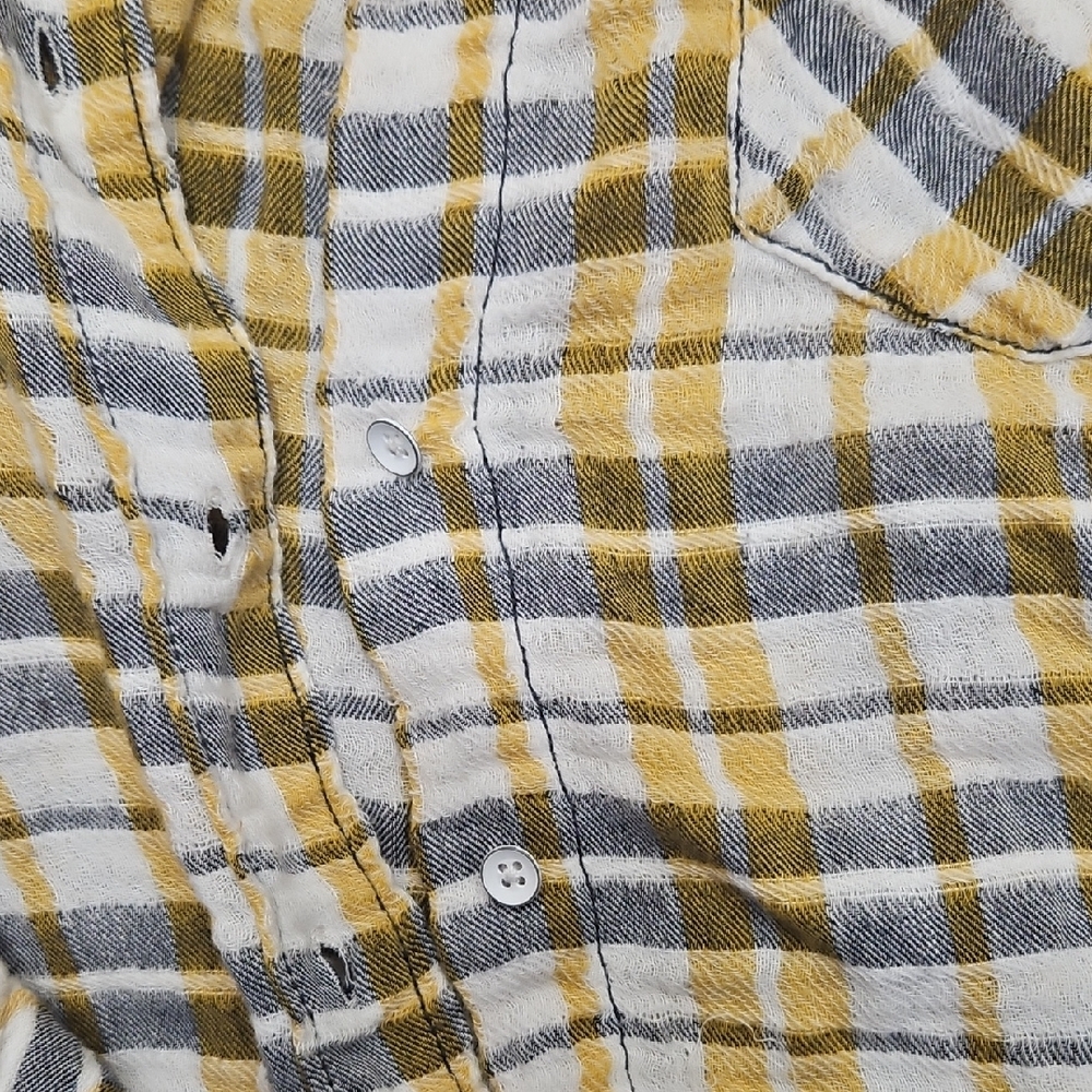 Plaid Button-Up Shirt in Yellow and Gray - Picture 2 of 10